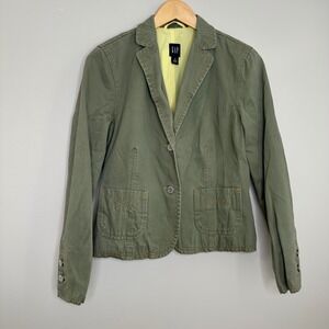 GAP Olive Green Cotton Blazer Jacket Women's Size 8 Two Button Career Casual Y2K